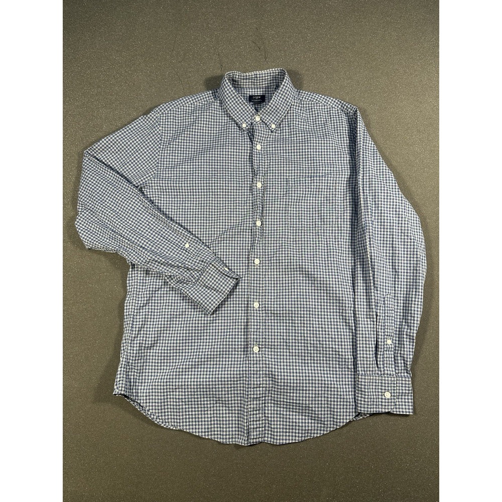 Men's J Crew Blue/white Gingham Checkers Button Down Shirt Large